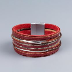 Червена гривна от естествена кожа Red Shimmer