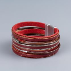 Червена гривна от естествена кожа Red Shimmer