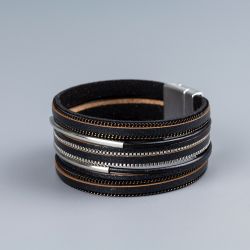 Дамска ривна от естествена кожа Black Shimmer
