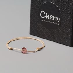 Амулет с елемент Swarovski Сърце Blush Rose и бежова корда