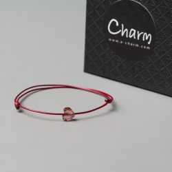Амулет с елемент Swarovski Сърце Blush Rose и бордо корда