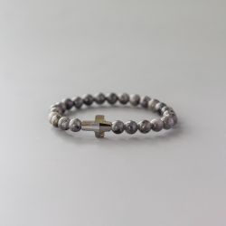Гривна Лабрадорит с елемент Swarovski Кръст Silver Night