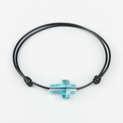 Черна гривна с кръст кристал Swarovski elements Aquamarine