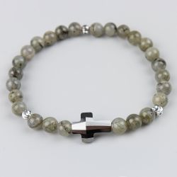Гривна с кръст Swarovski elements и камък Лабрадорит