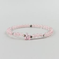 Дамска гривна с пеперуда Swarovski и камък Розов Кварц
