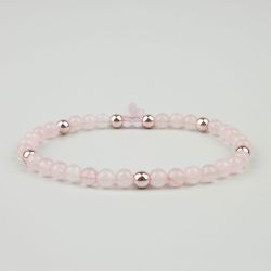 Дамска гривна с цвете Swarovski и камък Розов Кварц