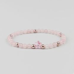 Дамска гривна с цвете Swarovski и камък Розов Кварц