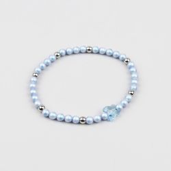 Светло синя гривна с кристални перли Swarovski и Пеперуда