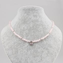 Дамско колие с камъни Розов кварц и висулка сърце