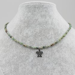 Дамско колие с камъни Тюркоаз и висулка костенурка