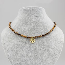 Колие с камъни Тигрово око и висулка Дървото на живота