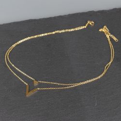 Двойно дамско колие от стомана с триъгълни висулки в цвят злато