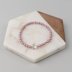Бледорозова гривна с кристални перли Swarovski и сърце