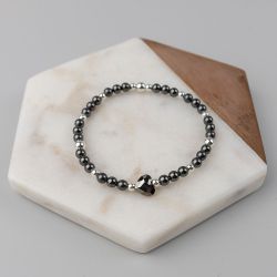 Черна дамска гривна с кристални перли Swarovski и сърце