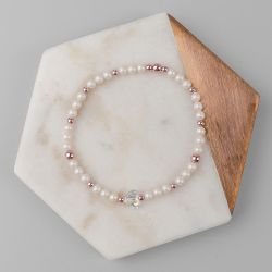 Нежна бяла гривна с кристални перли Swarovski и сърце