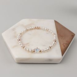 Гривна с кристални перли Swarovski в бяло и розово злато
