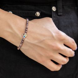 Гривна в бордо с кристални перли Swarovski и сърце