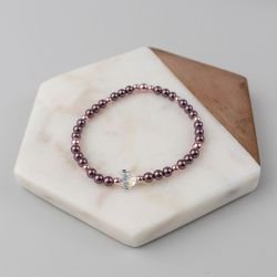 Гривна в бордо с кристални перли Swarovski и сърце