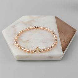 Гривна в цвят шампанско с кристални перли Swarovski