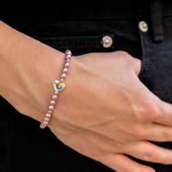 Бледорозова гривна с кристални перли Swarovski и сърце