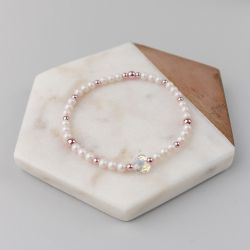 Нежна бяла гривна с кристални перли Swarovski и сърце