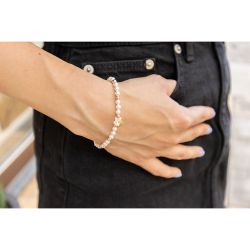Гривна с кристални перли Swarovski в бяло и розово злато