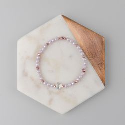 Нежно розова гривна с кристални перли Swarovski и сърце