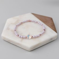 Нежно розова гривна с кристални перли Swarovski и сърце