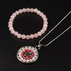 Комплект Колие и Гривна с естествени камъни Розов Кварц
