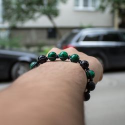 Мъжка гривна шамбала с Вулканичен камък и Малахит