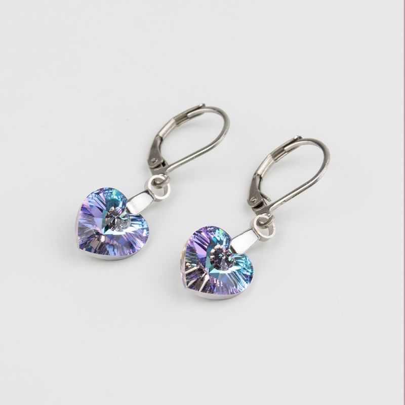 Висящи обеци със сърца кристал Swarovski Vitrail Light