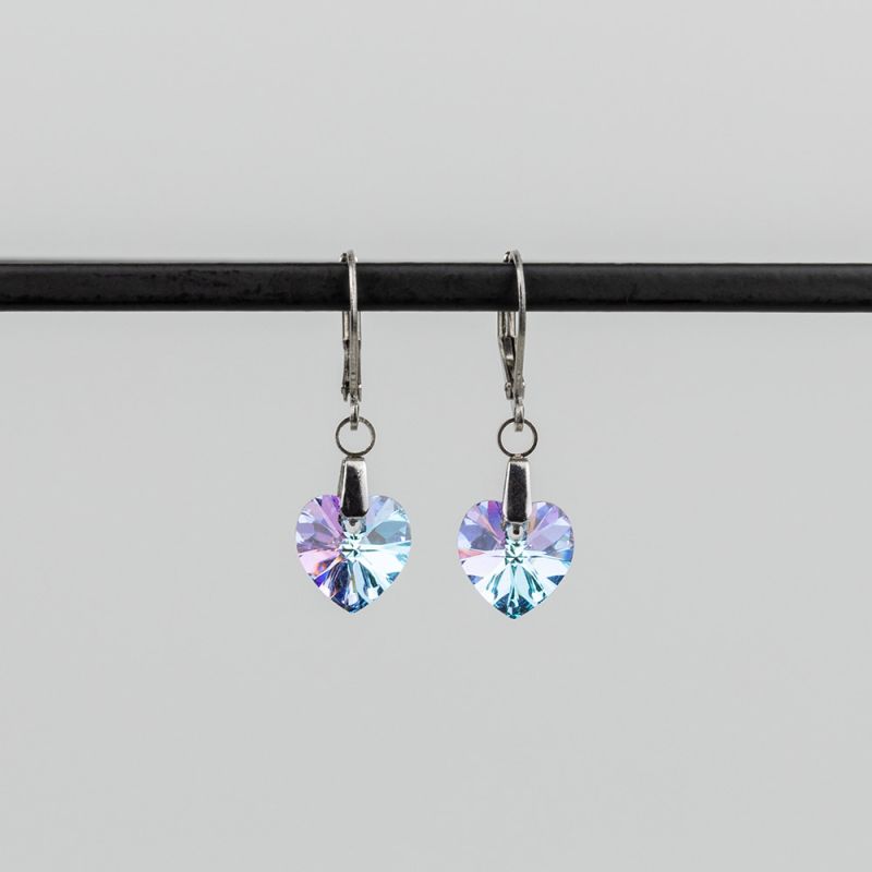 Висящи обеци със сърца кристал Swarovski Vitrail Light