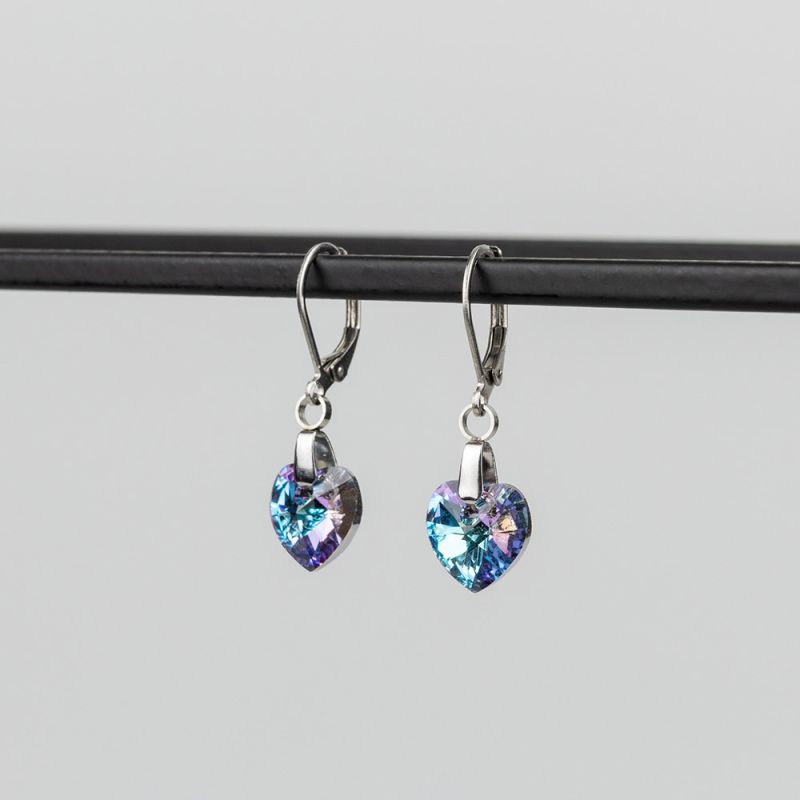 Висящи обеци със сърца кристал Swarovski Vitrail Light