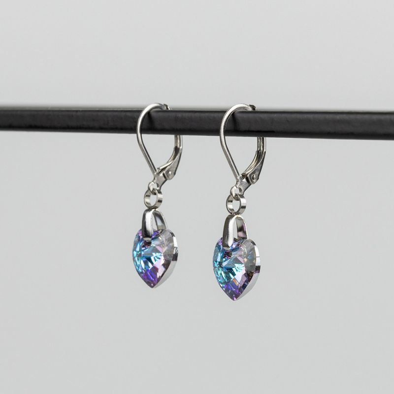 Висящи обеци със сърца кристал Swarovski Vitrail Light