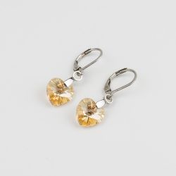 Висящи обеци със сърца кристал Swarovski Golden Shadow