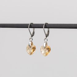 Висящи обеци със сърца кристал Swarovski Golden Shadow