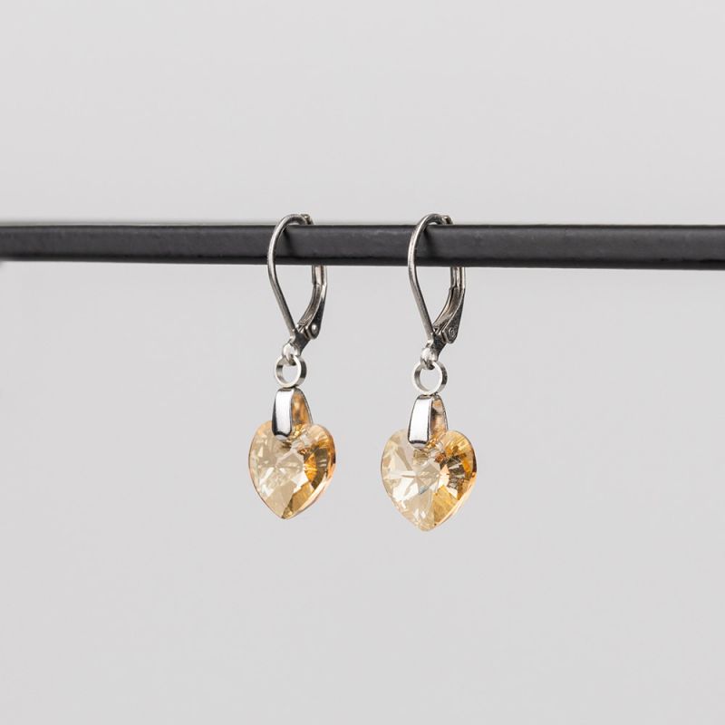 Висящи обеци със сърца кристал Swarovski Golden Shadow