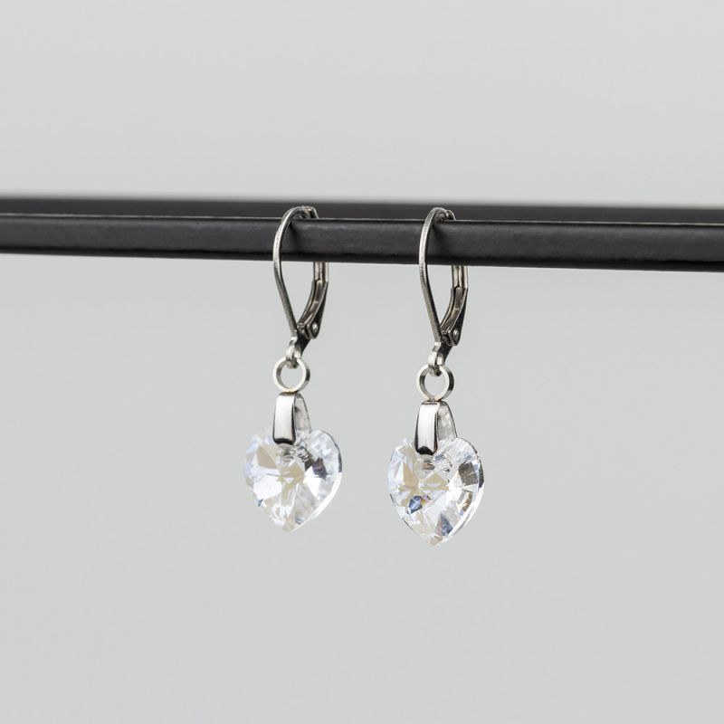 Висящи обеци със сърца кристал Swarovski Moon Light