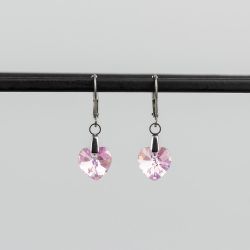 Висящи обеци със сърца кристал Swarovski Light Rose