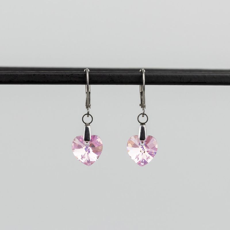 Висящи обеци със сърца кристал Swarovski Light Rose