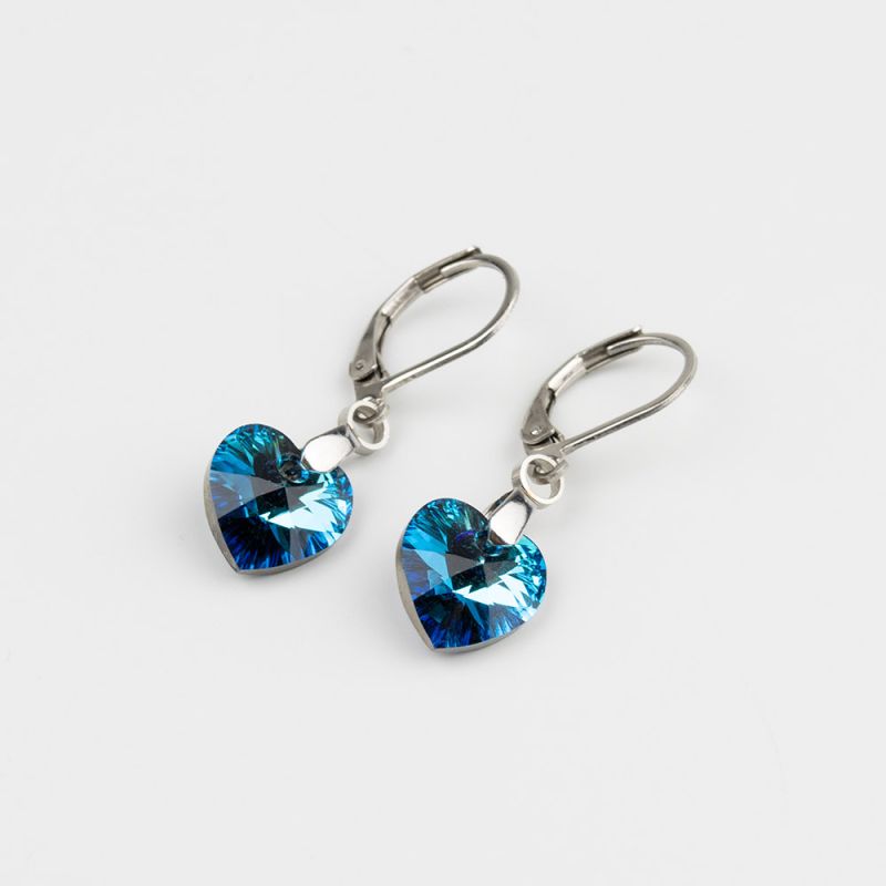 Висящи обеци със сърца кристал Swarovski Bermuda Blue