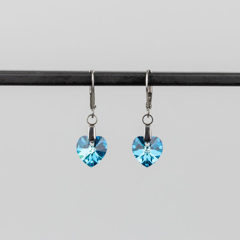 Висящи обеци със сърца кристал Swarovski Bermuda Blue