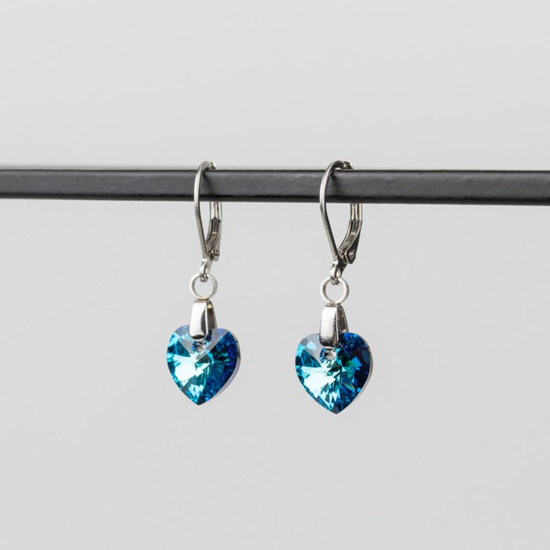 Висящи обеци със сърца кристал Swarovski Bermuda Blue