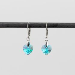 Висящи обеци със сърца кристал Swarovski Light Turquoise