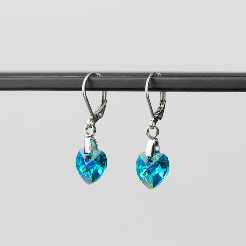 Висящи обеци със сърца кристал Swarovski Light Turquoise