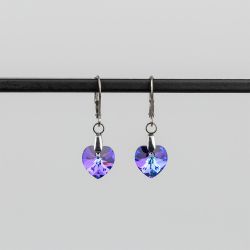 Висящи обеци със сърца кристал Swarovski Heliotrope