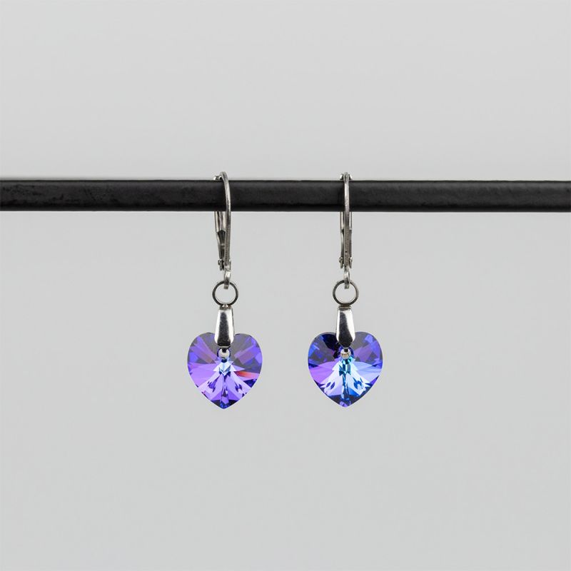 Висящи обеци със сърца кристал Swarovski Heliotrope
