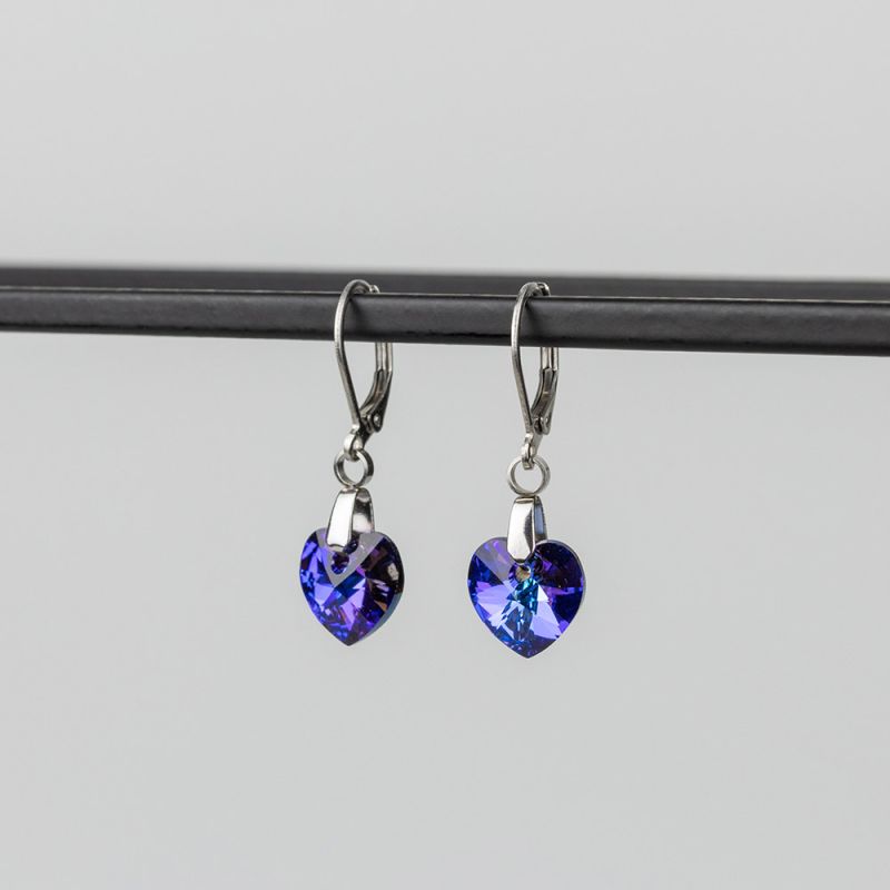 Висящи обеци със сърца кристал Swarovski Heliotrope