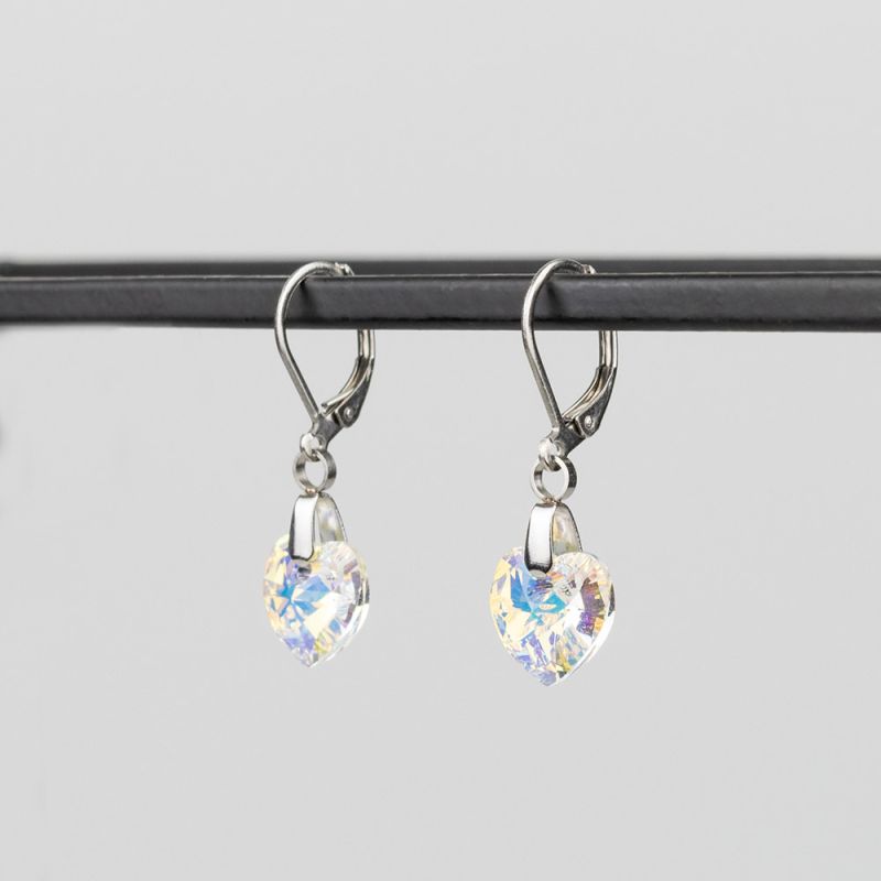 Висящи обеци със сърца кристал Swarovski Crystal AB