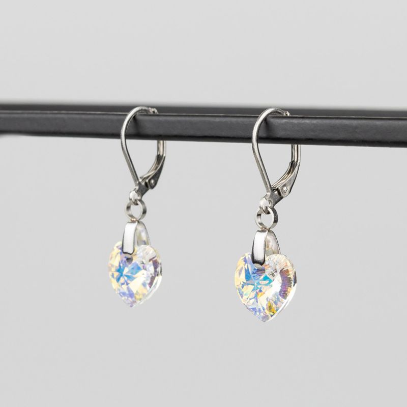 Висящи обеци със сърца кристал Swarovski Crystal AB
